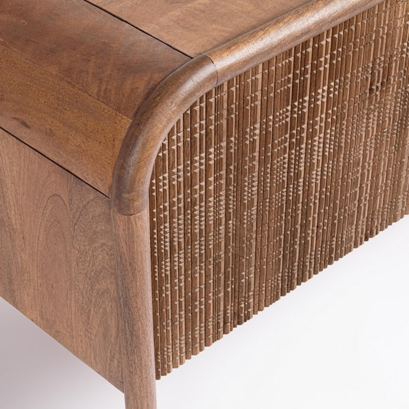 Meuble TV 3 portes en bois de manguier finition marqueté - Sanoa 