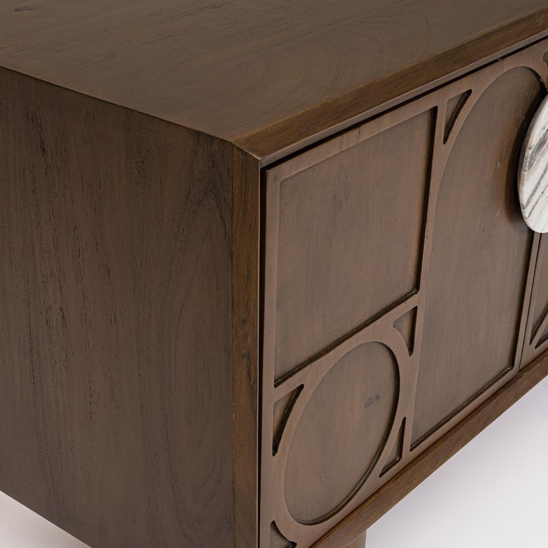 Meuble TV 4 portes en bois d'acacia et marbre - Hemson 