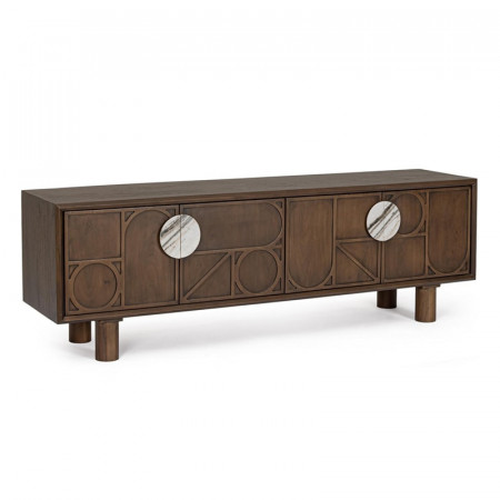 Meuble TV 4 portes en bois d'acacia et marbre - Hemson 