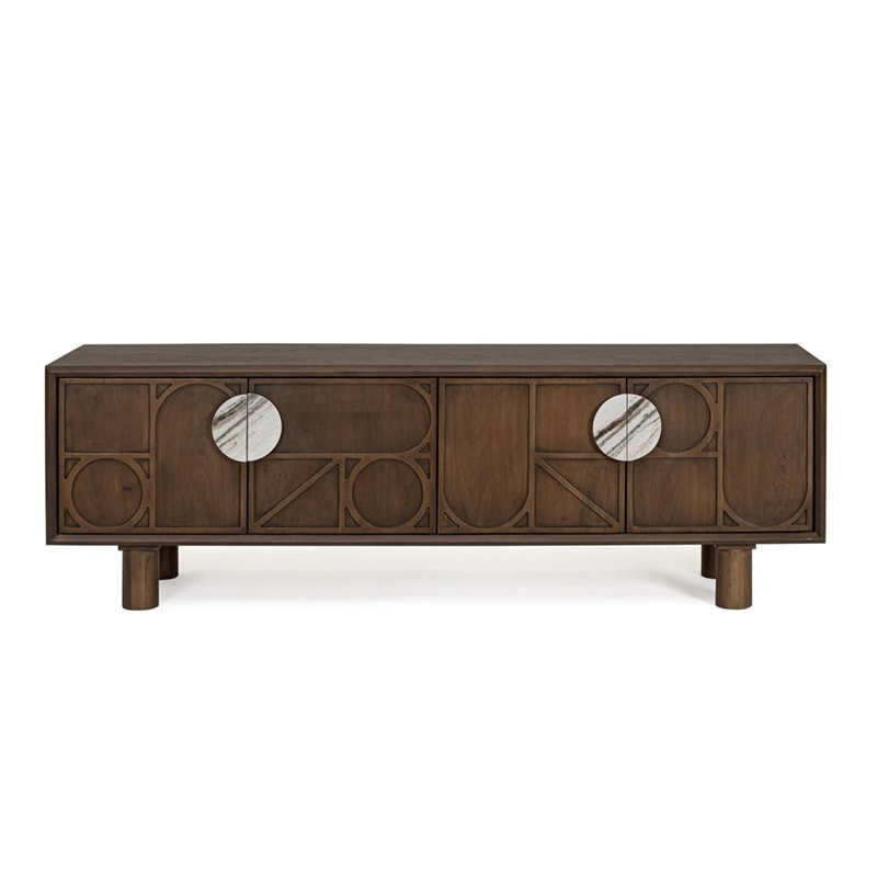 Meuble TV 4 portes en bois d'acacia et marbre - Hemson 