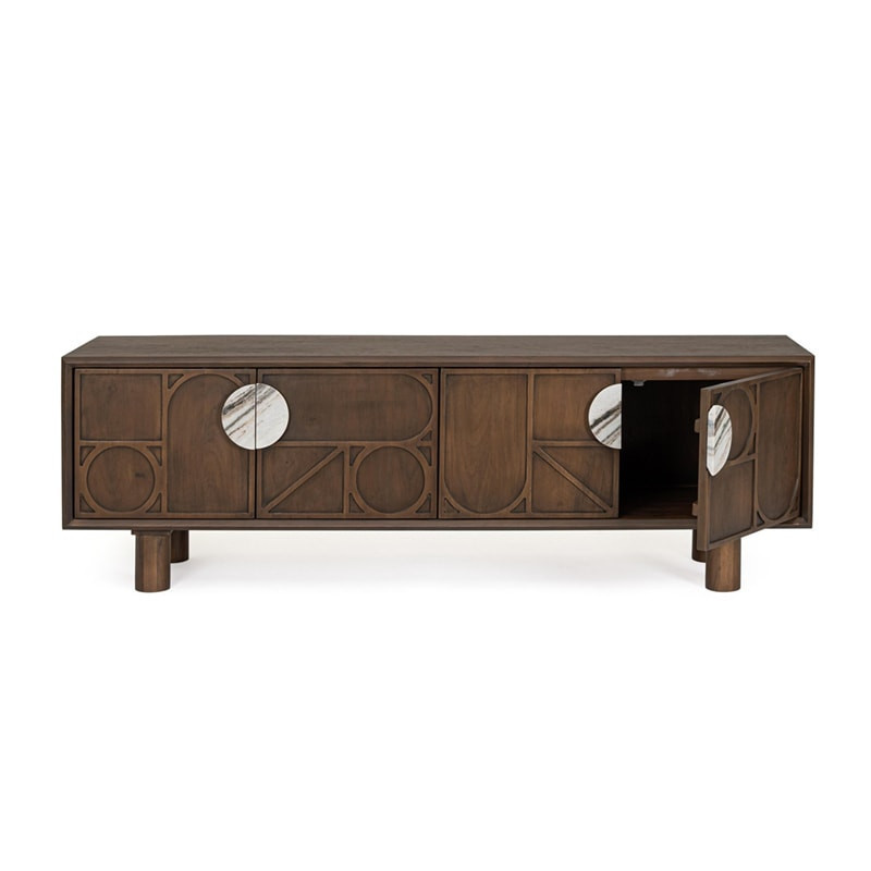 Meuble TV 4 portes en bois d'acacia et marbre - Hemson 