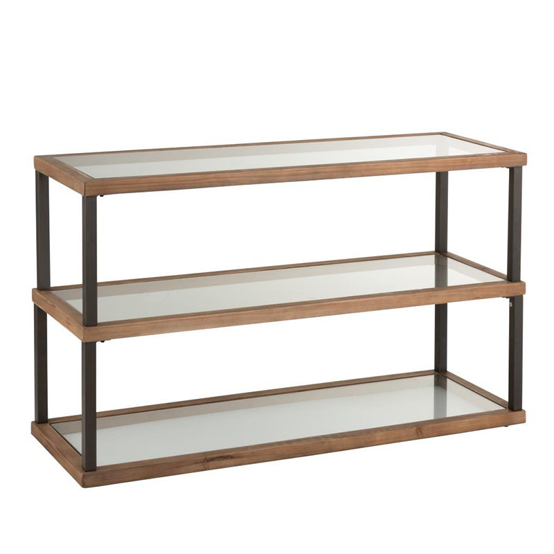 Console meuble verre, bois et métal 3 étagères - Kimi