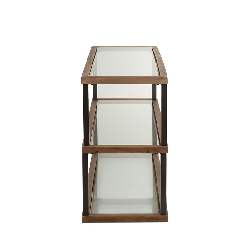 Console meuble en verre, bois et métal 3 étagères - Kimi