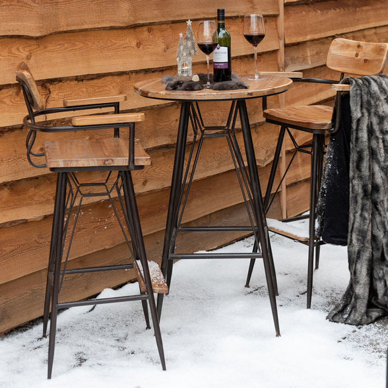 Table bar industriel en bois et métal noir - Bisto