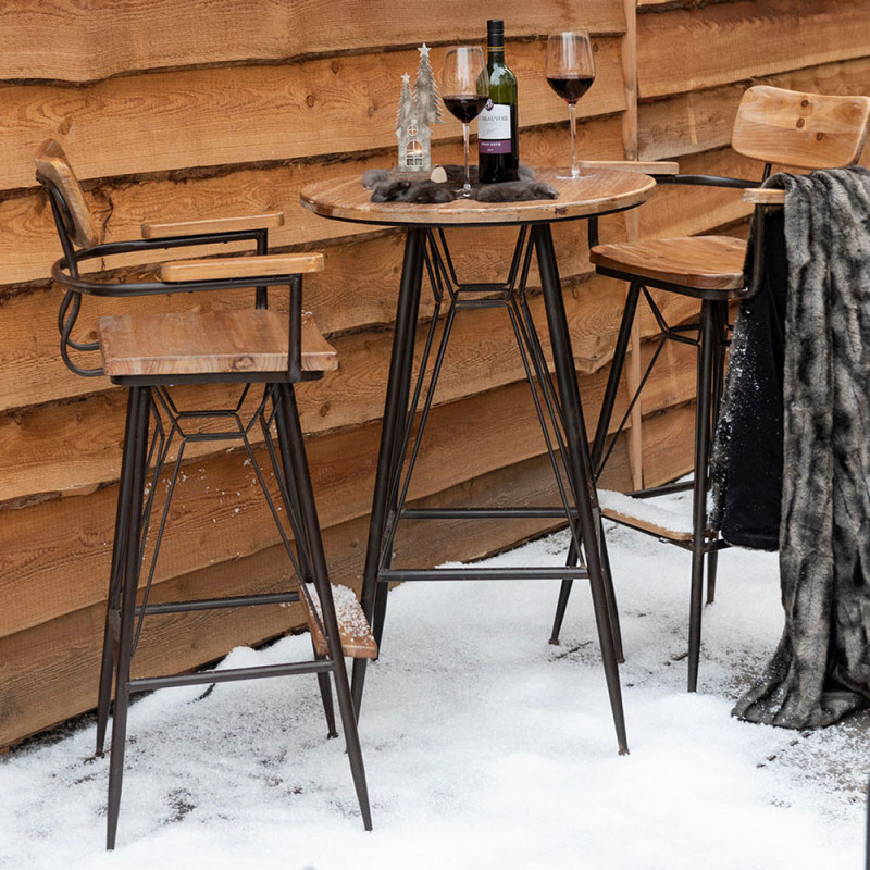 Table bar industriel en bois et métal noir - Bisto Table bar industriel en bois et métal noir - Bisto