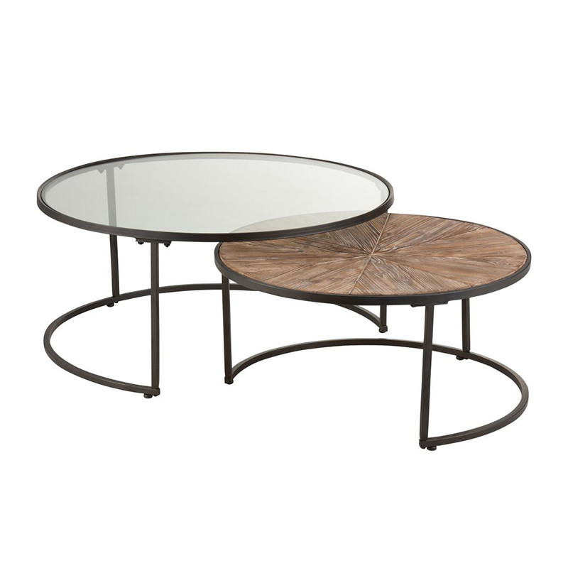 Table basse gigogne ronde en verre bois métal sur CDC Design
