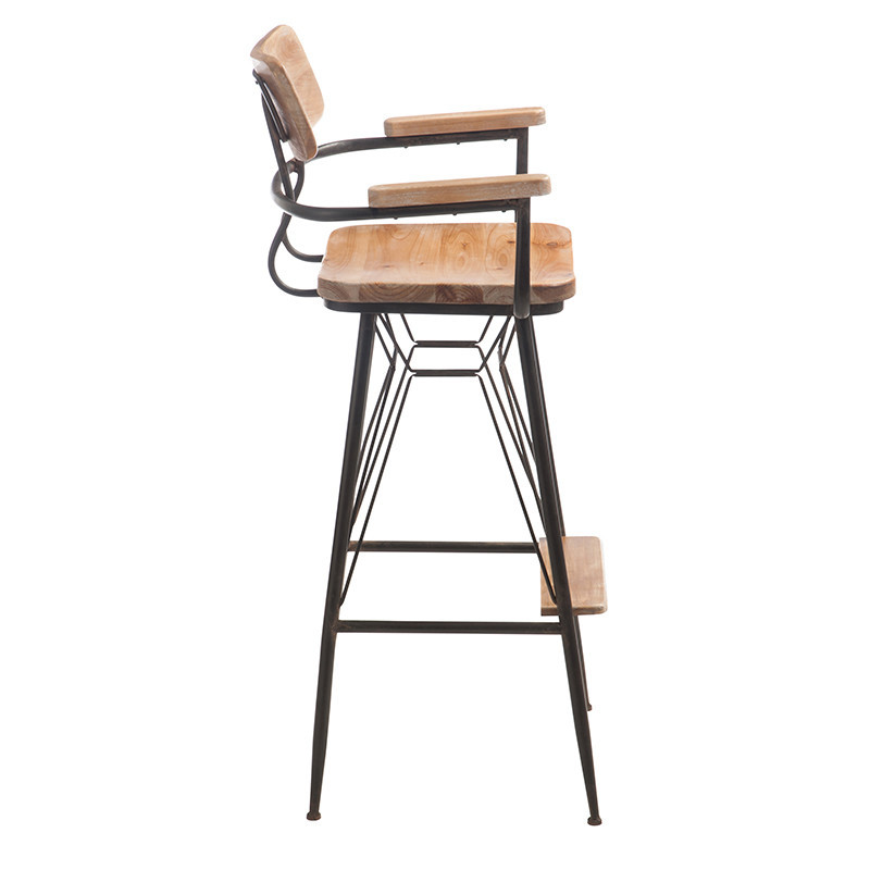 Tabouret de bar industriel métal bois avec dossier sur CDC Design