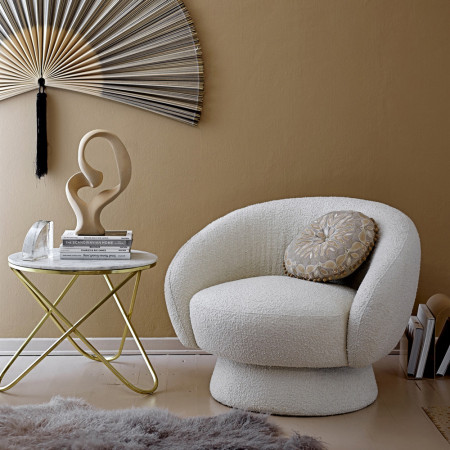 Fauteuil rond en tissu boucle blanc - Pereiro