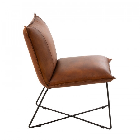 Petit fauteuil en cuir cognac industriel - Syl