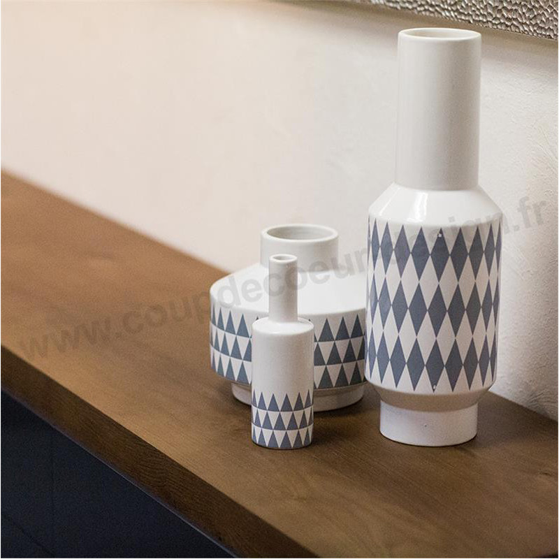 Grand vase design bleu et blanc géométrique sur CDC Design