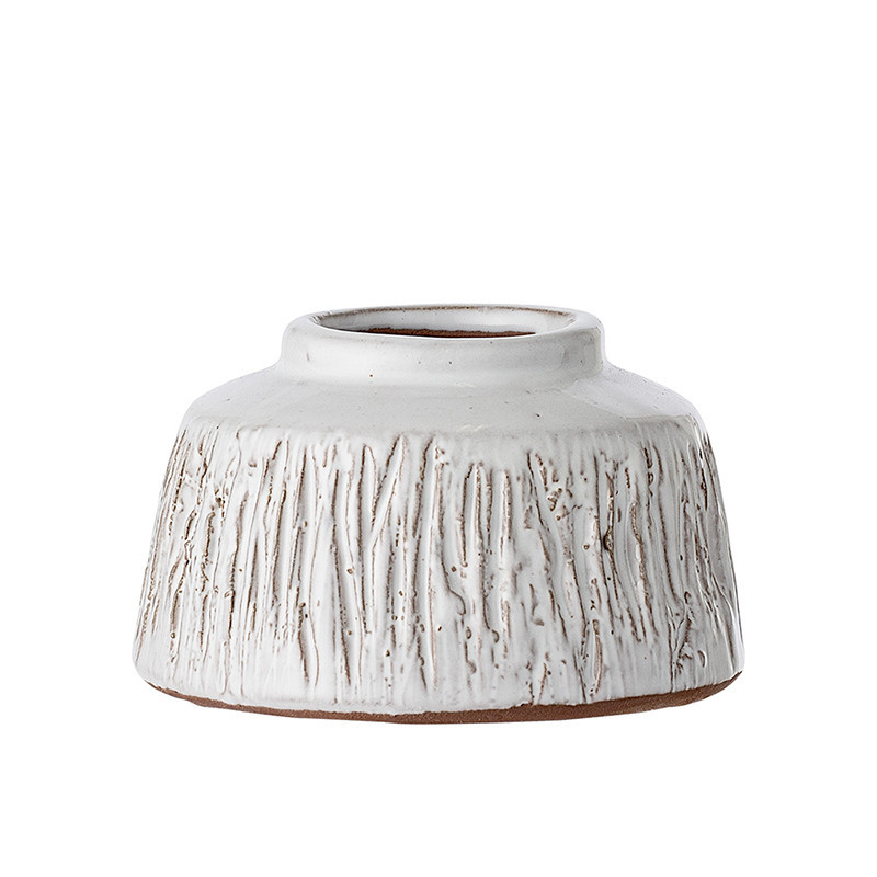 Petit vase déco rond en terre cuite blanc H 6,50cm - Terracotta 