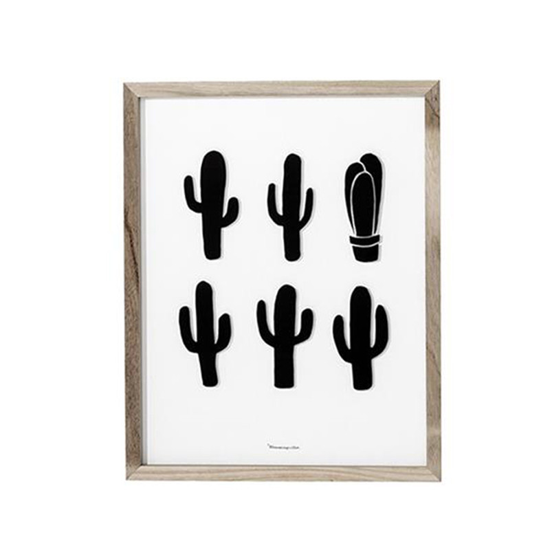 Cadre déco cactus noirs et contour bois Bloomingville - Cactus Référence :  CD_Acc62B