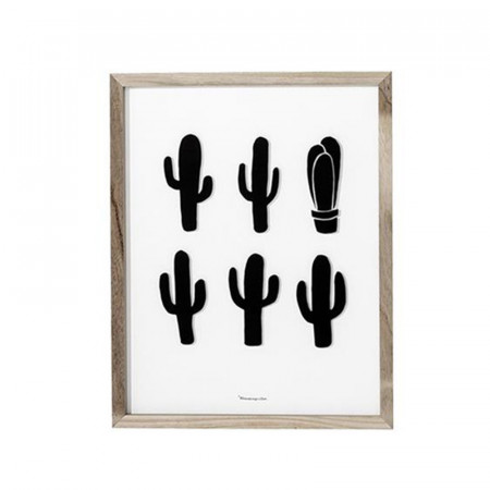 Cadre déco cactus noirs et contour bois Bloomingville - Cactus 