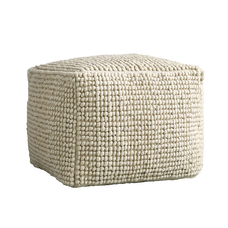 Pouf blanc en laine style bohème Bloomingville