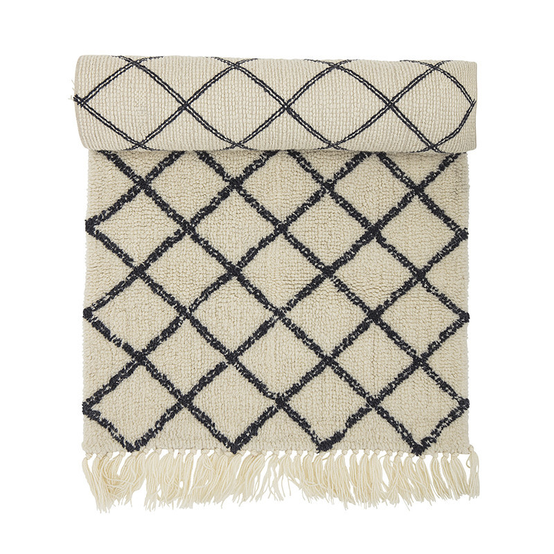 Tapis ethnique noir et blanc de couloir 200x70 Bloomingville - Madeline 