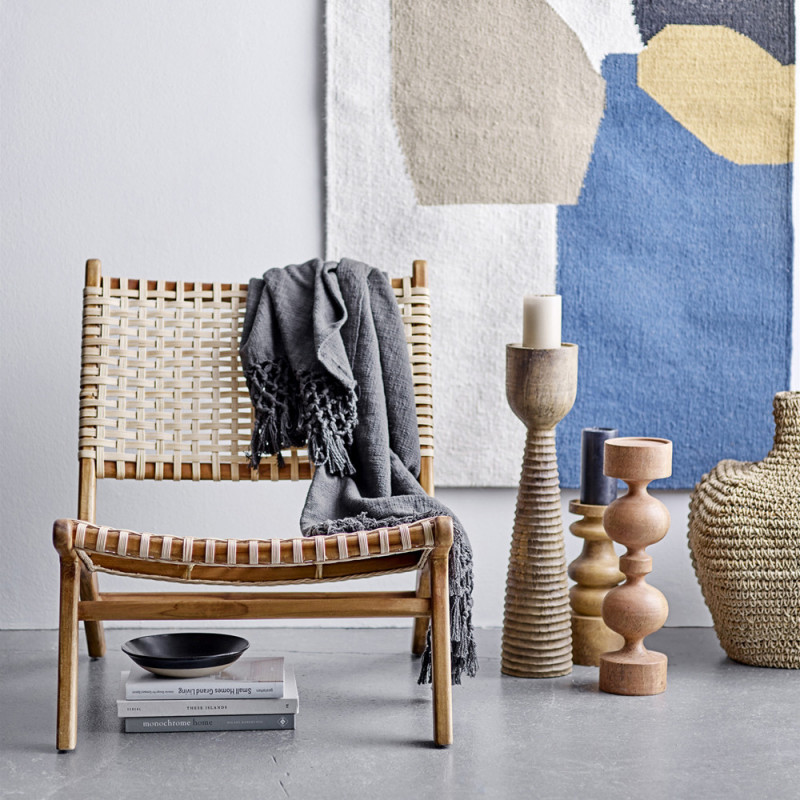 Fauteuil bas en rotin et bois de teck Bloomingville - Casi Fauteuil bas en rotin et bois de teck Bloomingville - Casi