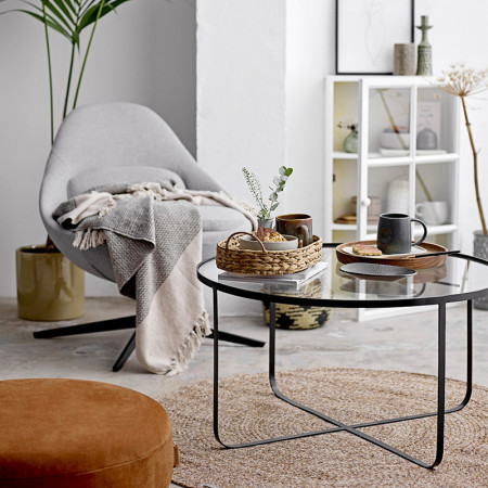 Table d'appoint ronde noire plateau en verre sur CDC Design