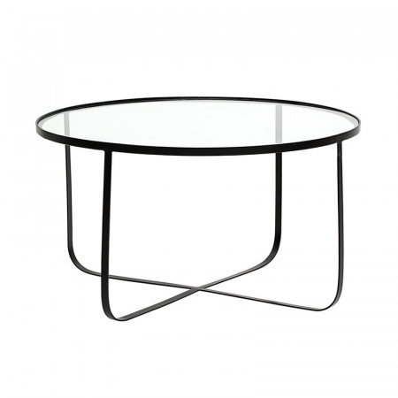 Table basse ronde en verre transparent et métal noir - Kia 