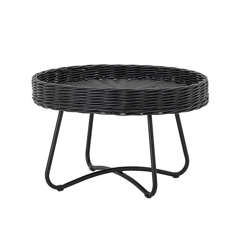 Petite table basse en rotin noir ronde