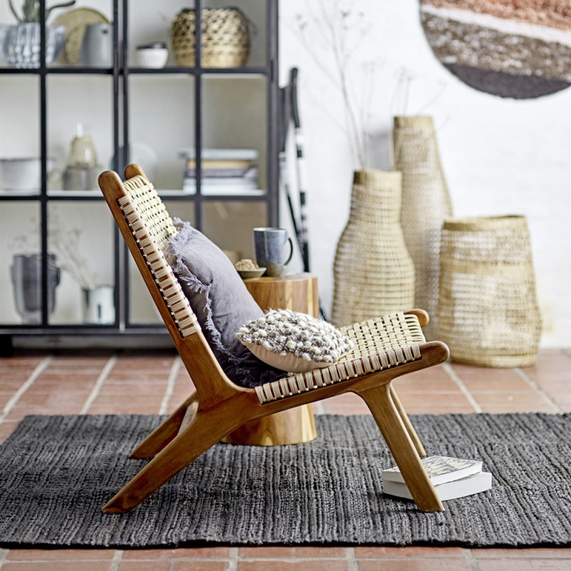 Fauteuil bas en rotin design et bois de teck Bloomingville - Casi