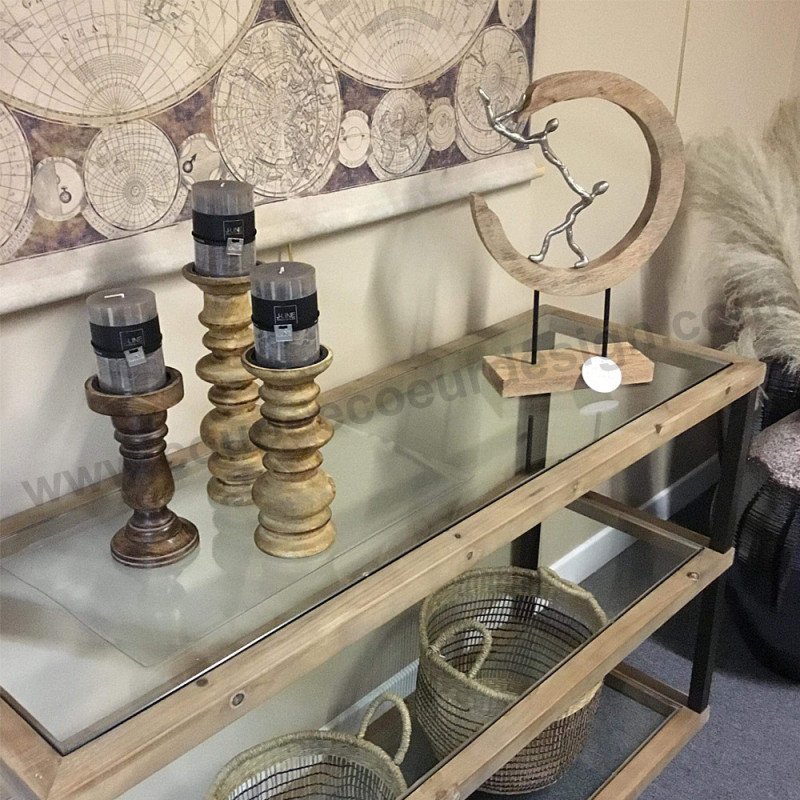 Meuble console verre, bois et métal 3 étagères - Kimi Meuble console verre, bois et métal 3 étagères - Kimi