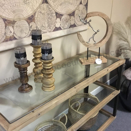 Meuble console verre, bois et métal 3 étagères - Kimi