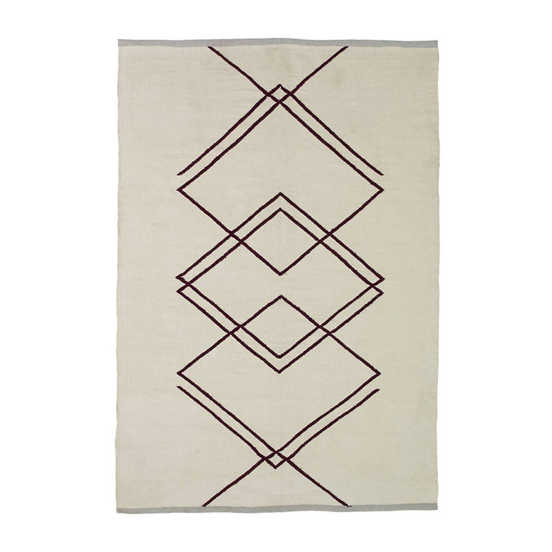 Tapis blanc design et motif bordeaux 180x120 - Tama 