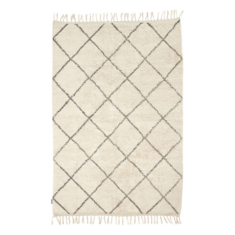 Tapis blanc et damiers gris bohème 180x120 - Madeline 