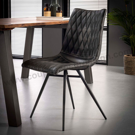 Chaise style industriel simili cuir gris vieilli matelassé - Bill 