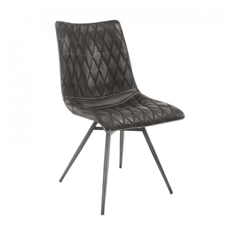 Chaise industrielle simili cuir gris vieilli matelassé - Bill