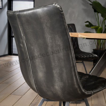 Chaise style industriel simili cuir gris vieilli matelassé - Bill 