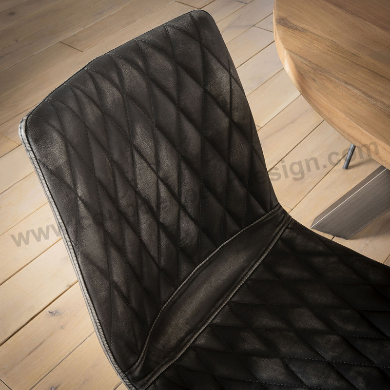 Chaise style industriel simili cuir gris vieilli matelassé - Bill 