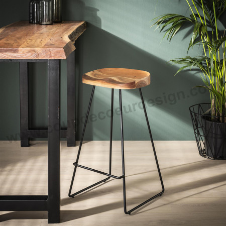 Tabouret de bar bois et métal industriel - Acacia