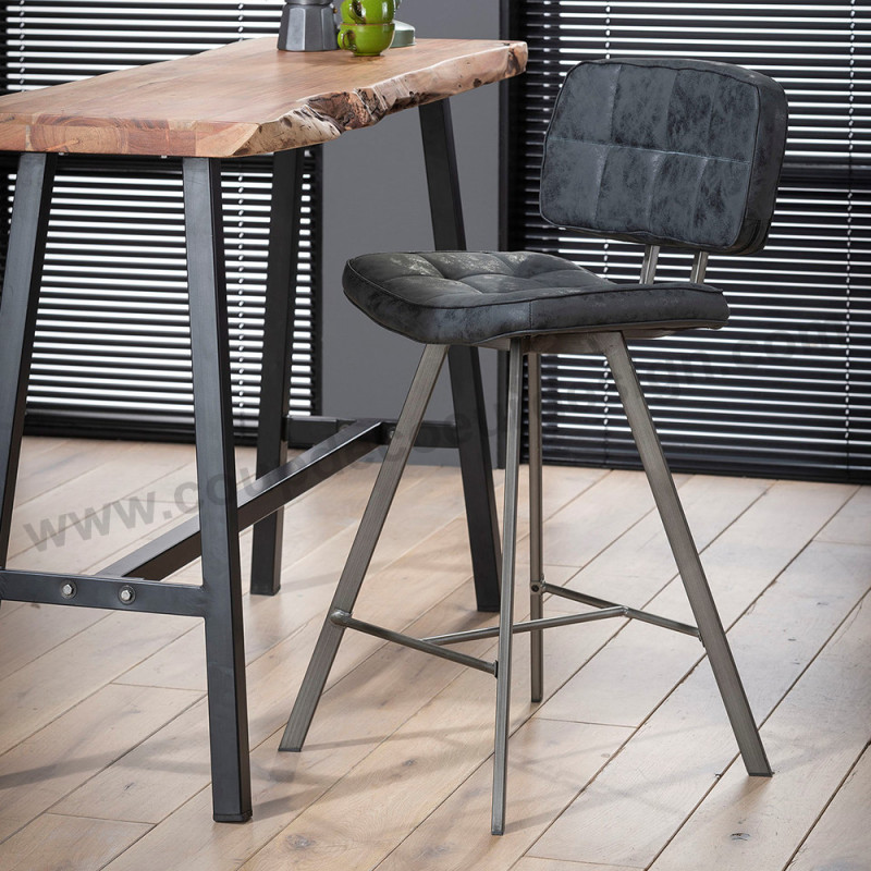 Tabouret de bar noir industriel vintage assise matelassée - Brux