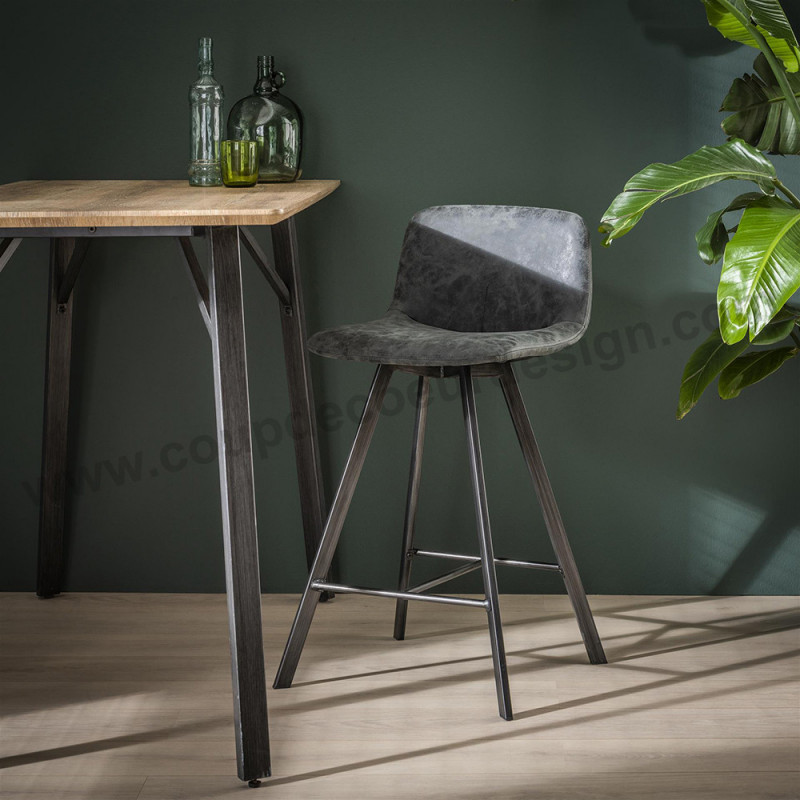 Tabouret de bar simili cuir gris industriel vintage - Open 