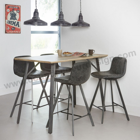 Tabouret de bar simili cuir gris industriel vintage - Open 