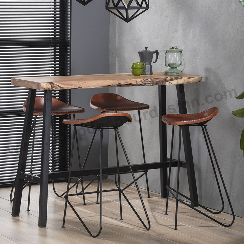 Tabouret de bar vintage design en simili cuir marron - Indus