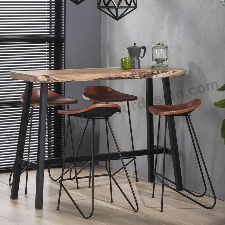 Tabouret de bar vintage design en simili cuir marron - Indus