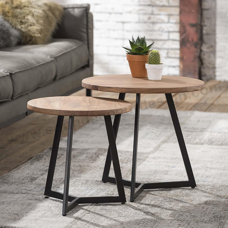 Table gigogne bois et métal design - Acacia 