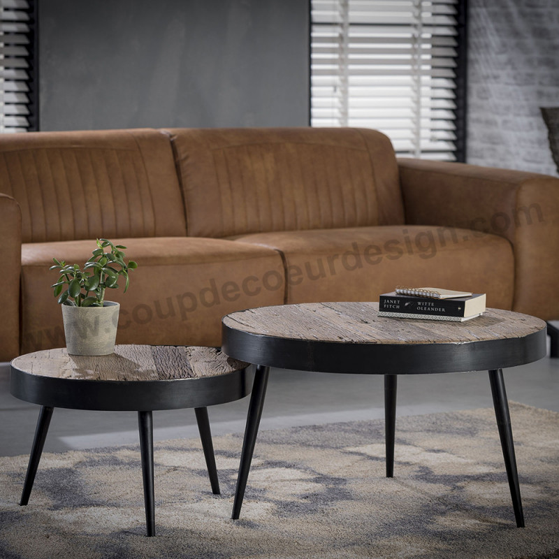 Table basse gigogne industrielle bois brut - Carlton 
