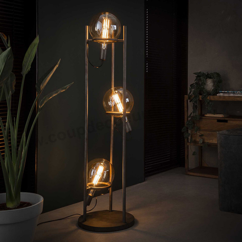 Lampadaire industriel design avec 3 ampoules déco - Pluton 