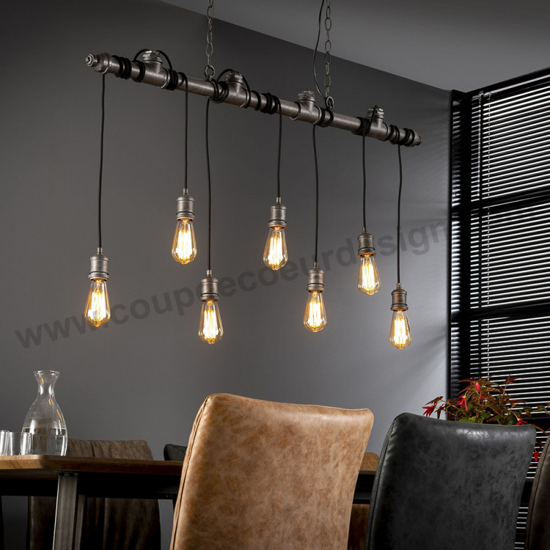 Suspension barre métal 7 ampoules style industriel Townshend - Lyne 