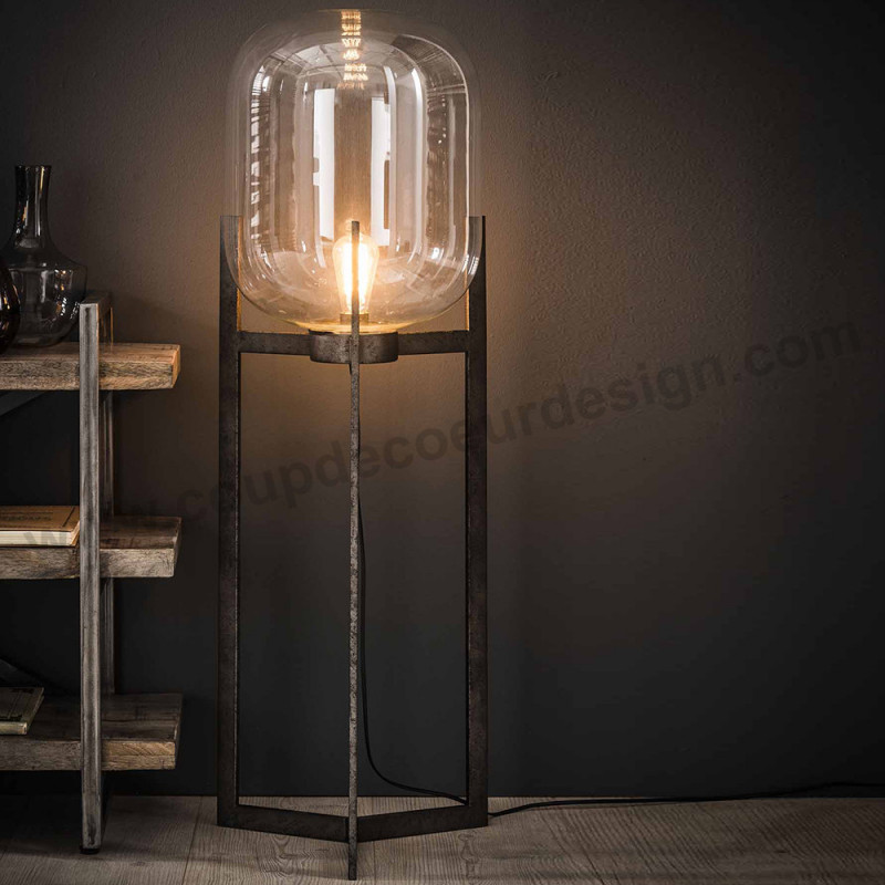Lampadaire globe en verre sur pied métal style industriel vintage - Hal 