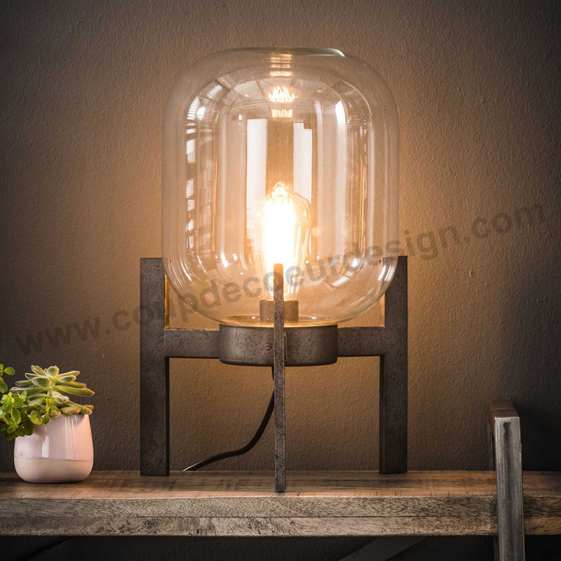 Lampe de table en verre sur pied métal style industriel - Hal 
