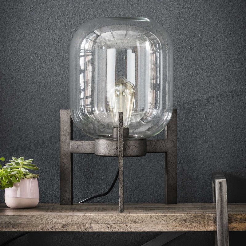 Lampe de table en verre sur pied métal style industriel - Hal 