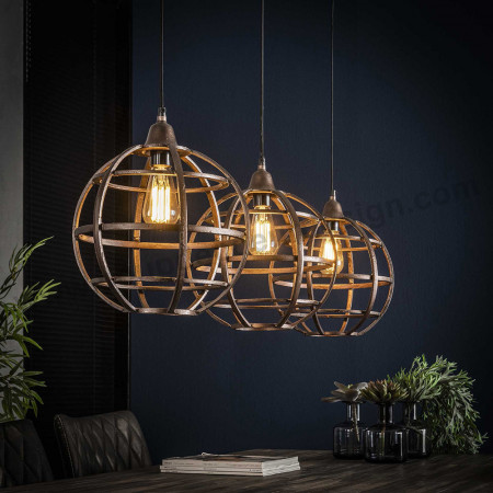 Lustre 3 suspensions globes industriel en cuivre - Glob 