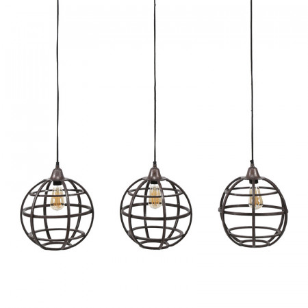 Lustre 3 suspensions globes industriel en cuivre - Glob 