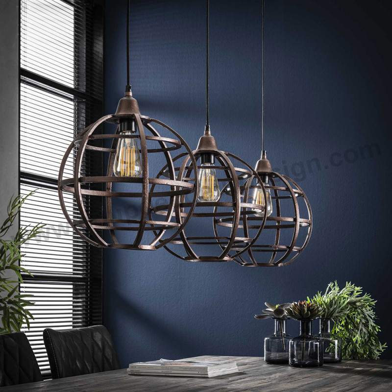 Lustre 3 suspensions globes industriel en cuivre - Glob 