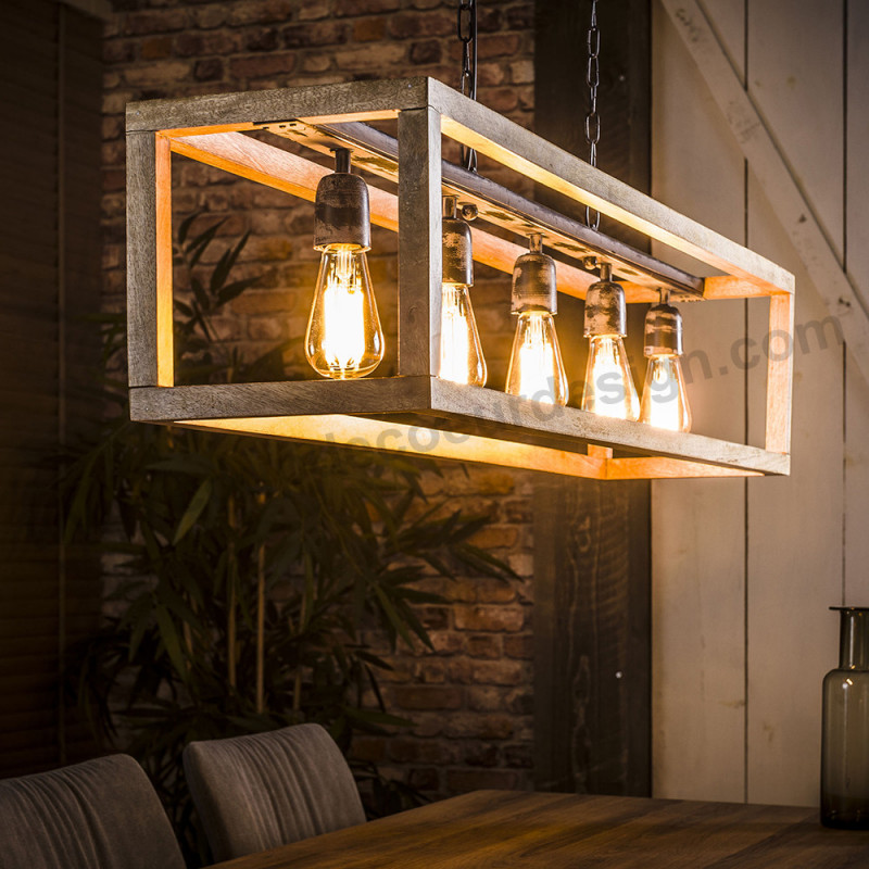 Suspension luminaire bois 5 ampoules - Londo 