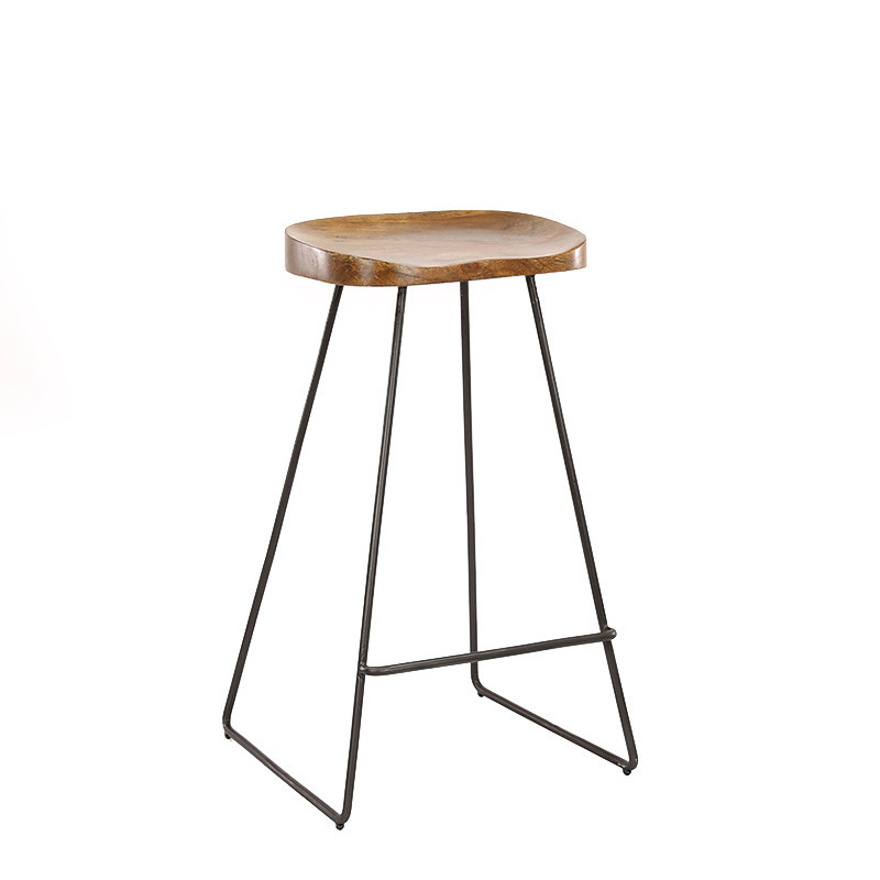 Tabouret de bar en bois massif assise acacia pied métal style industriel  h73cm tribeca Couleur bois naturel Pier Import